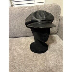 Burberry London Vintage Leather Black Nova Check Lined Busboy Cap Men size M